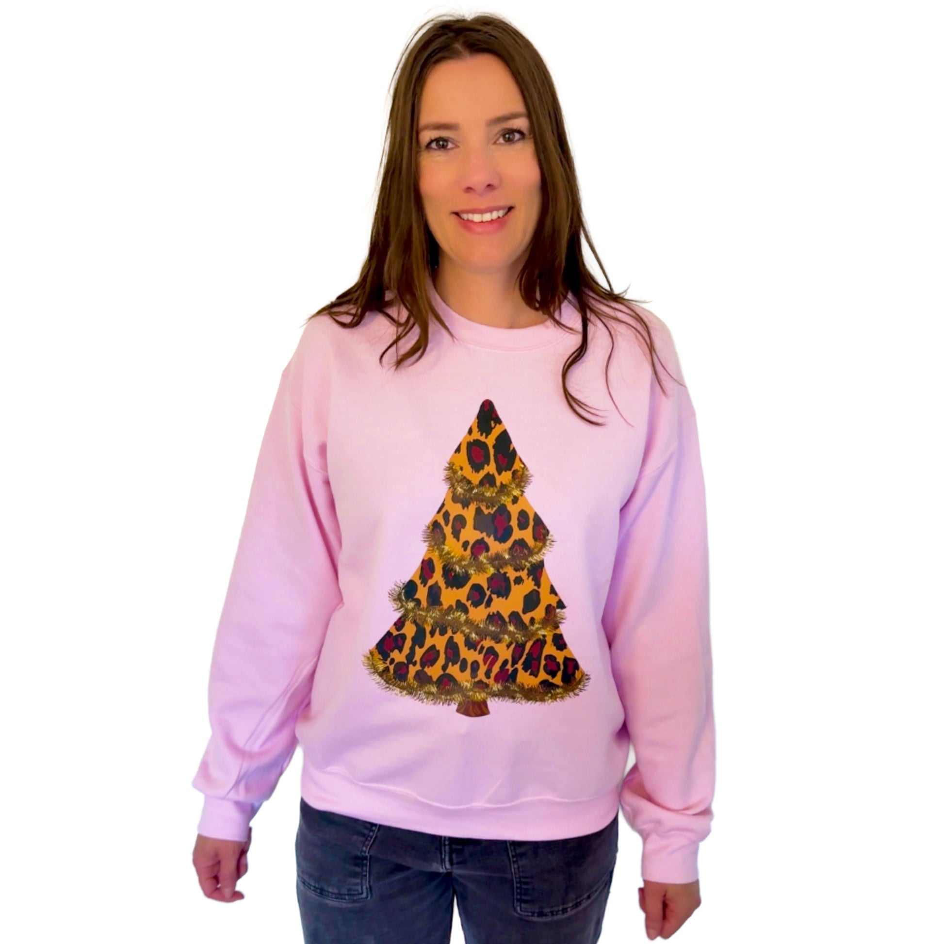 Leopard Christmas Tree Sweatshirt - Light Pink