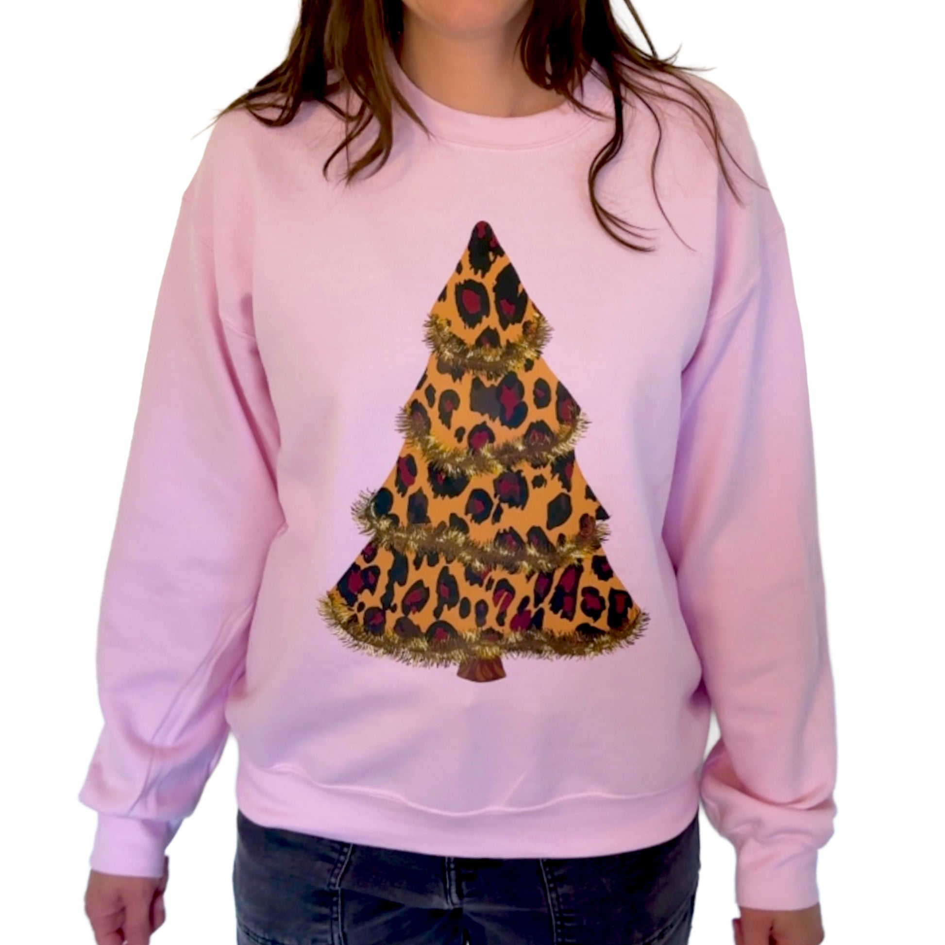Leopard Christmas Tree Sweatshirt - Light Pink